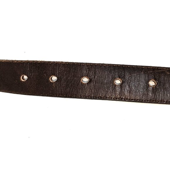 Vintage 90s Hartnell Belt Brown Alligator Grain Calfskin Leather Silver Buckle - Picture 10 of 13